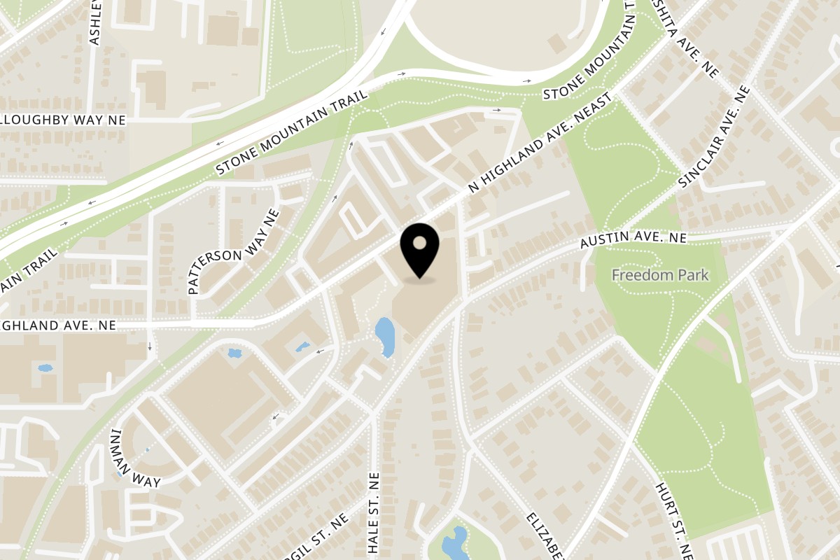 Map showing the location of MF Sushi on 299 N Highland Ave NE Ste K in Atlanta